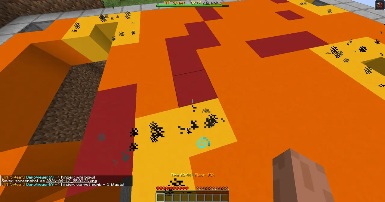 TNT Spleef gameplay screenshot showing 5+ coins