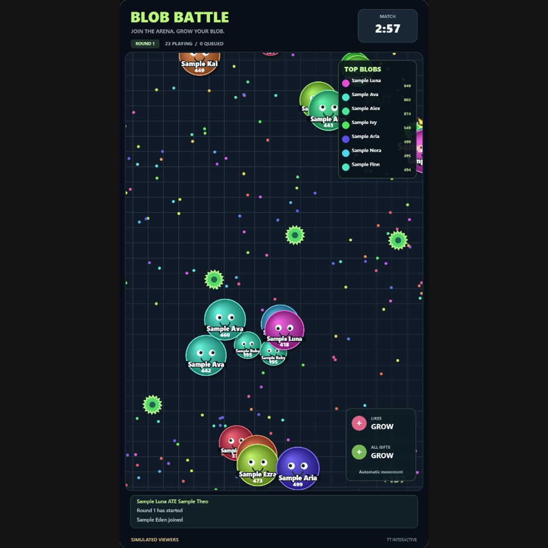 Blob Battle screenshot showing viewer action