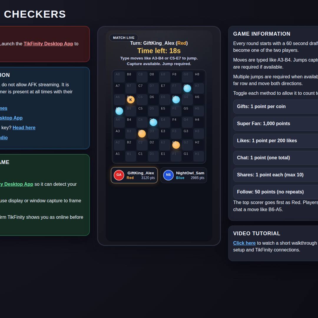 Checkers screenshot showing capture threat
