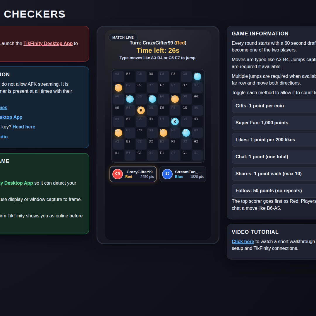 Checkers screenshot showing mid game