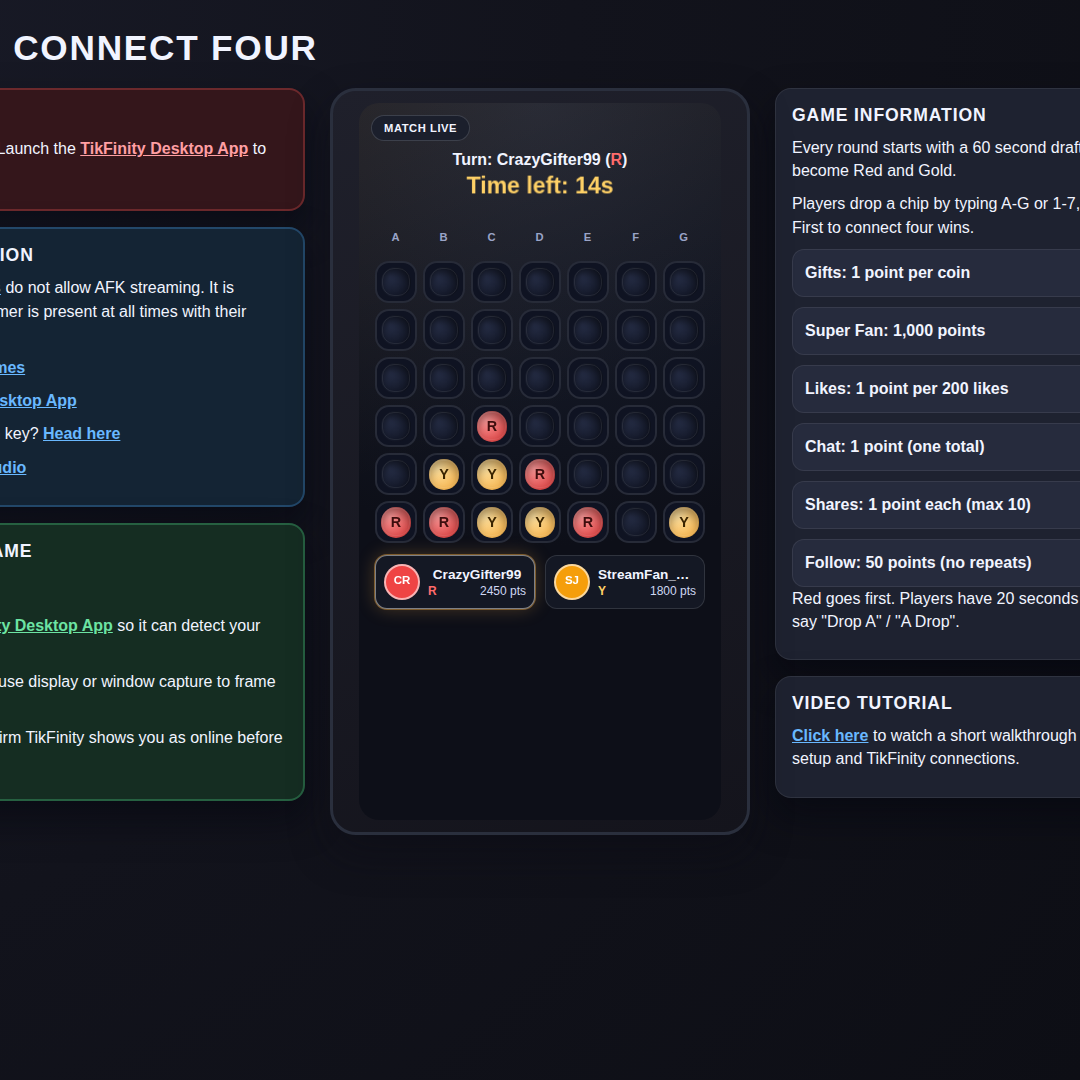 Connect Four screenshot showing mid game