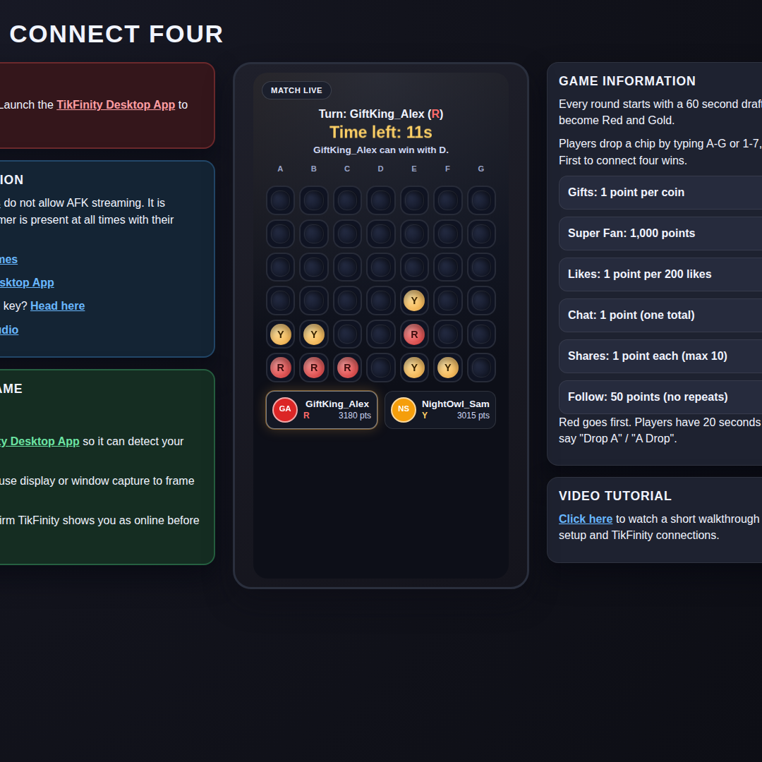 Connect Four screenshot showing near win