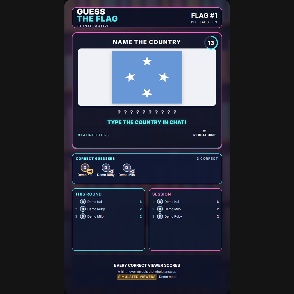 Guess the Flag screenshot showing viewer action
