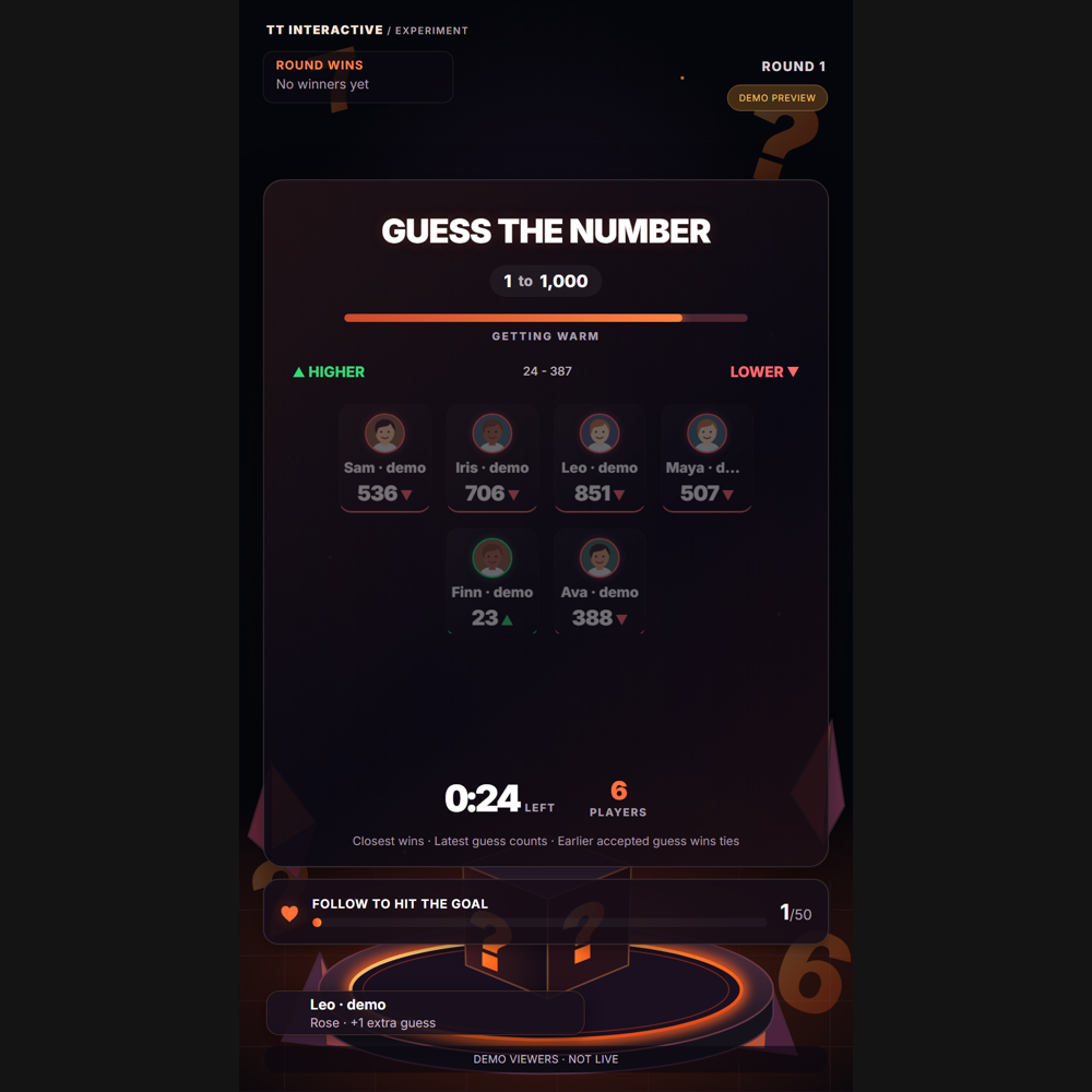 Guess the Number screenshot showing viewer action