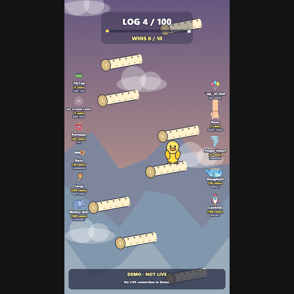 Log Rush screenshot showing viewer action