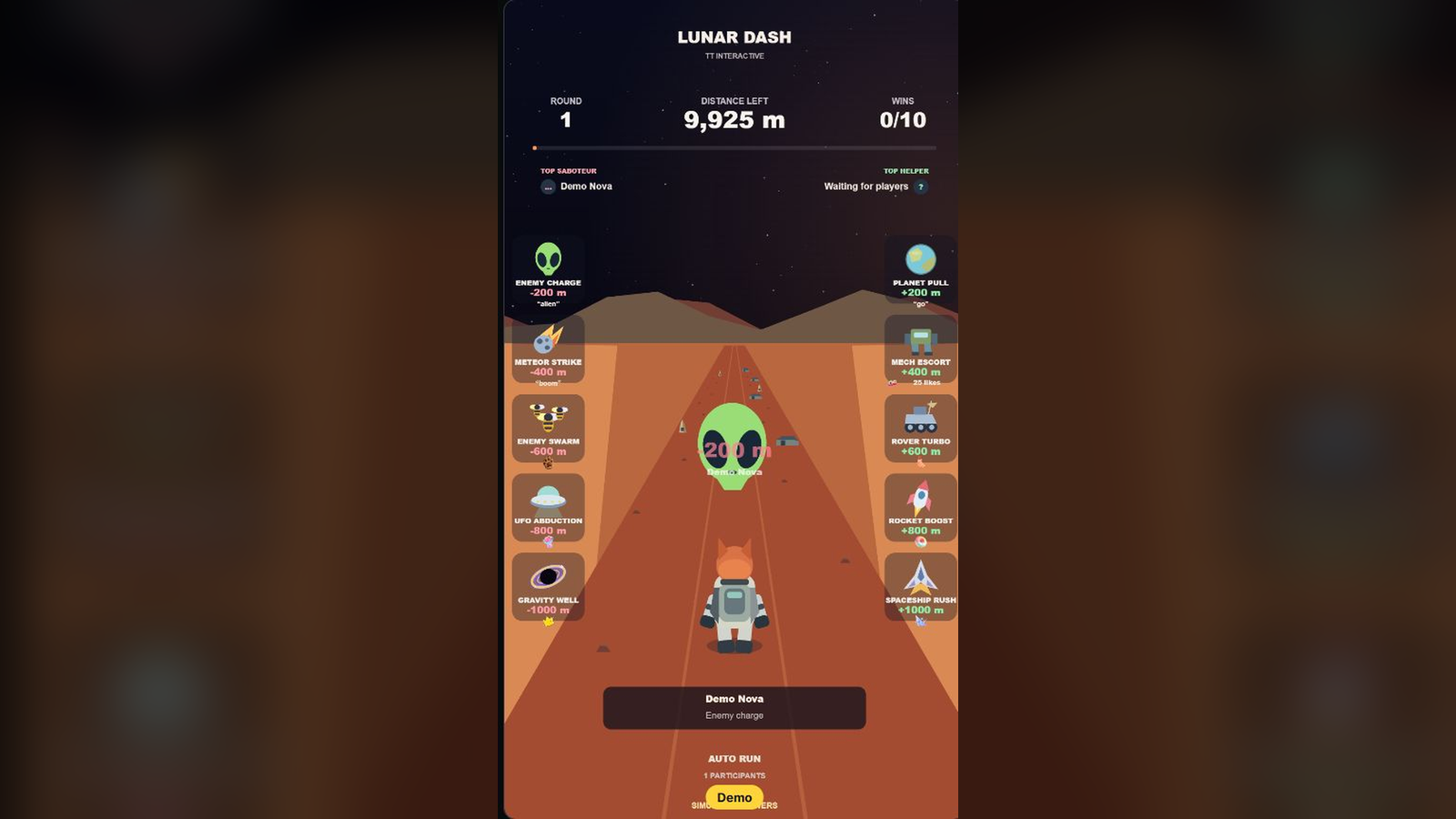 Lunar Dash hero screenshot showing active battle
