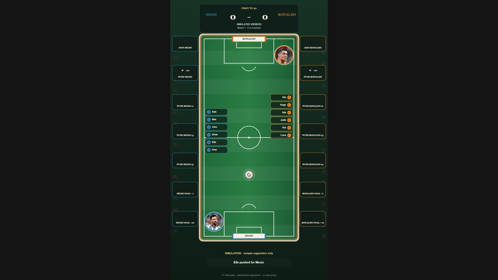 Messi vs Ronaldo hero screenshot showing active battle