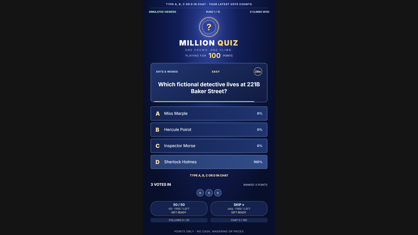 Million Quiz hero screenshot showing active play