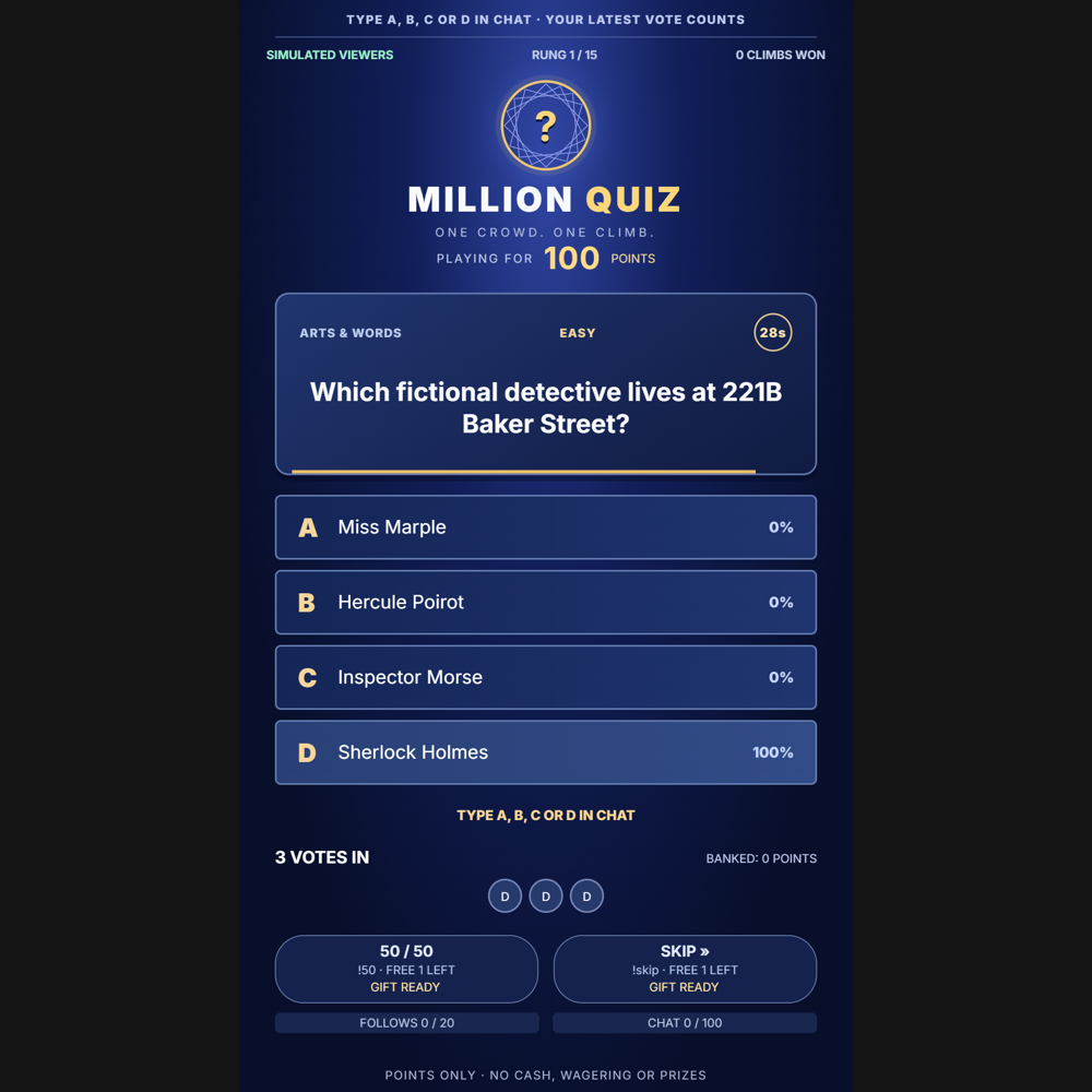 Million Quiz screenshot showing active play