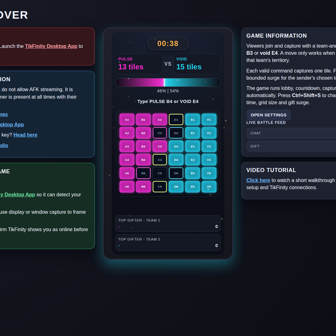 Neon Takeover screenshot showing mid capture
