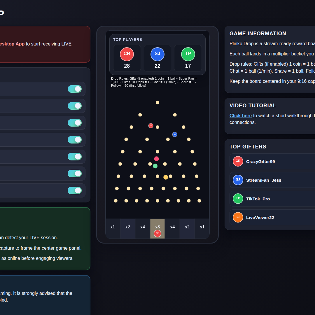 Plinko screenshot showing gift rain