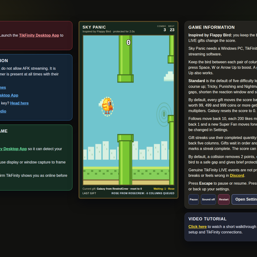 Sky Panic screenshot showing gift rewind