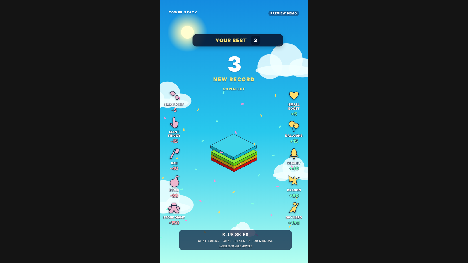 Sky Stack hero screenshot showing active battle