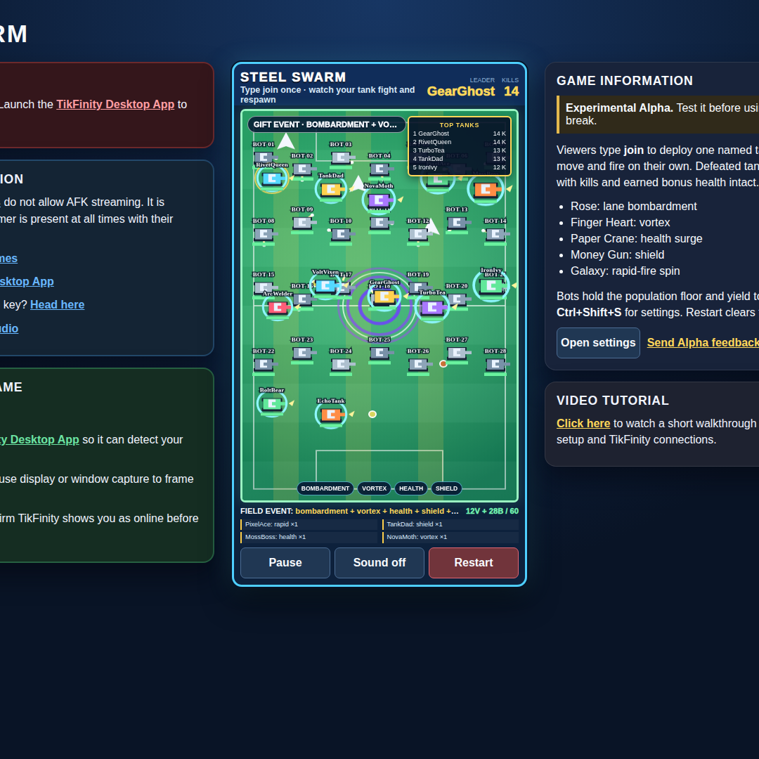 Steel Swarm screenshot showing steel swarm effects
