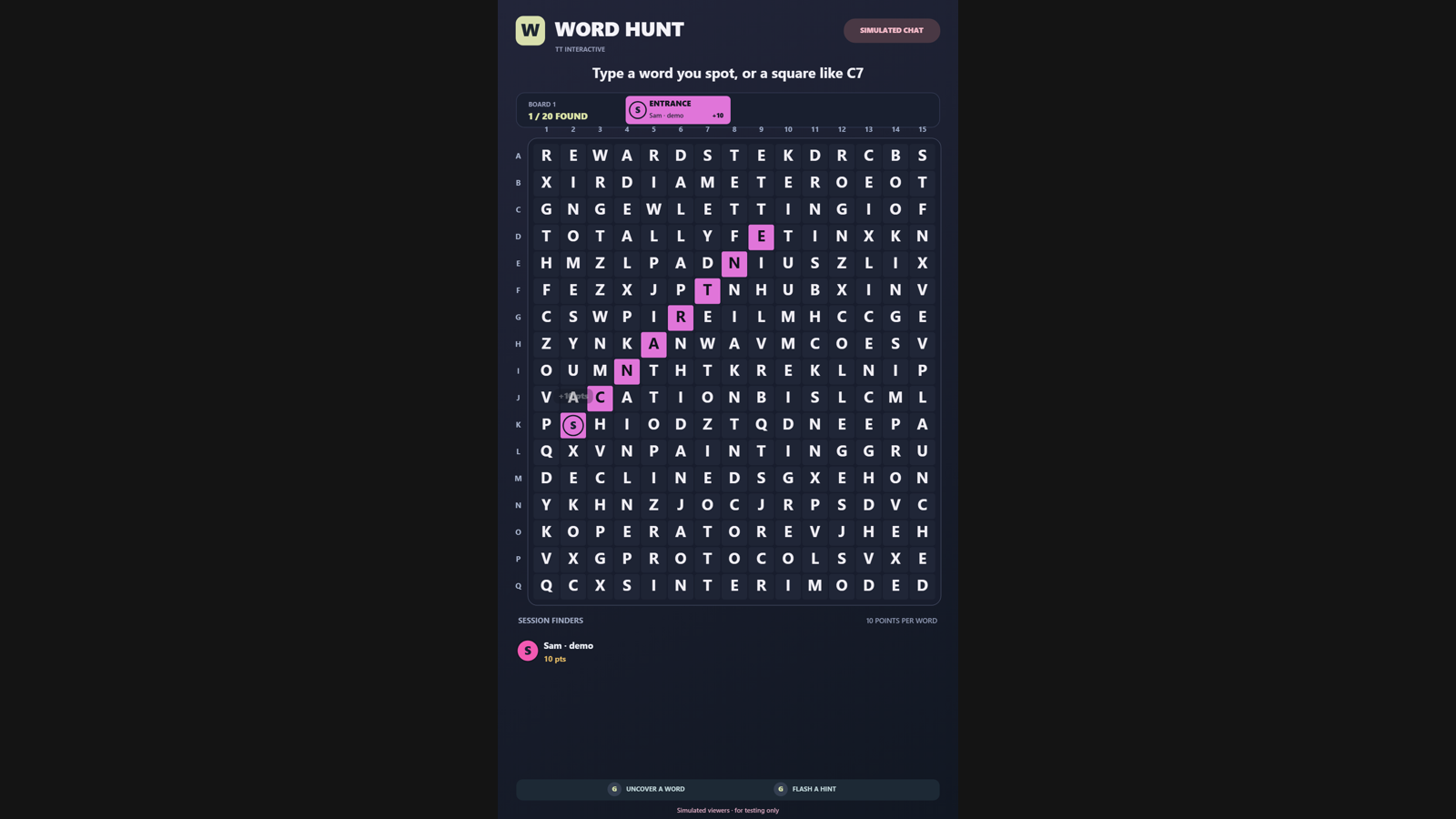 Word Hunt hero screenshot showing active battle