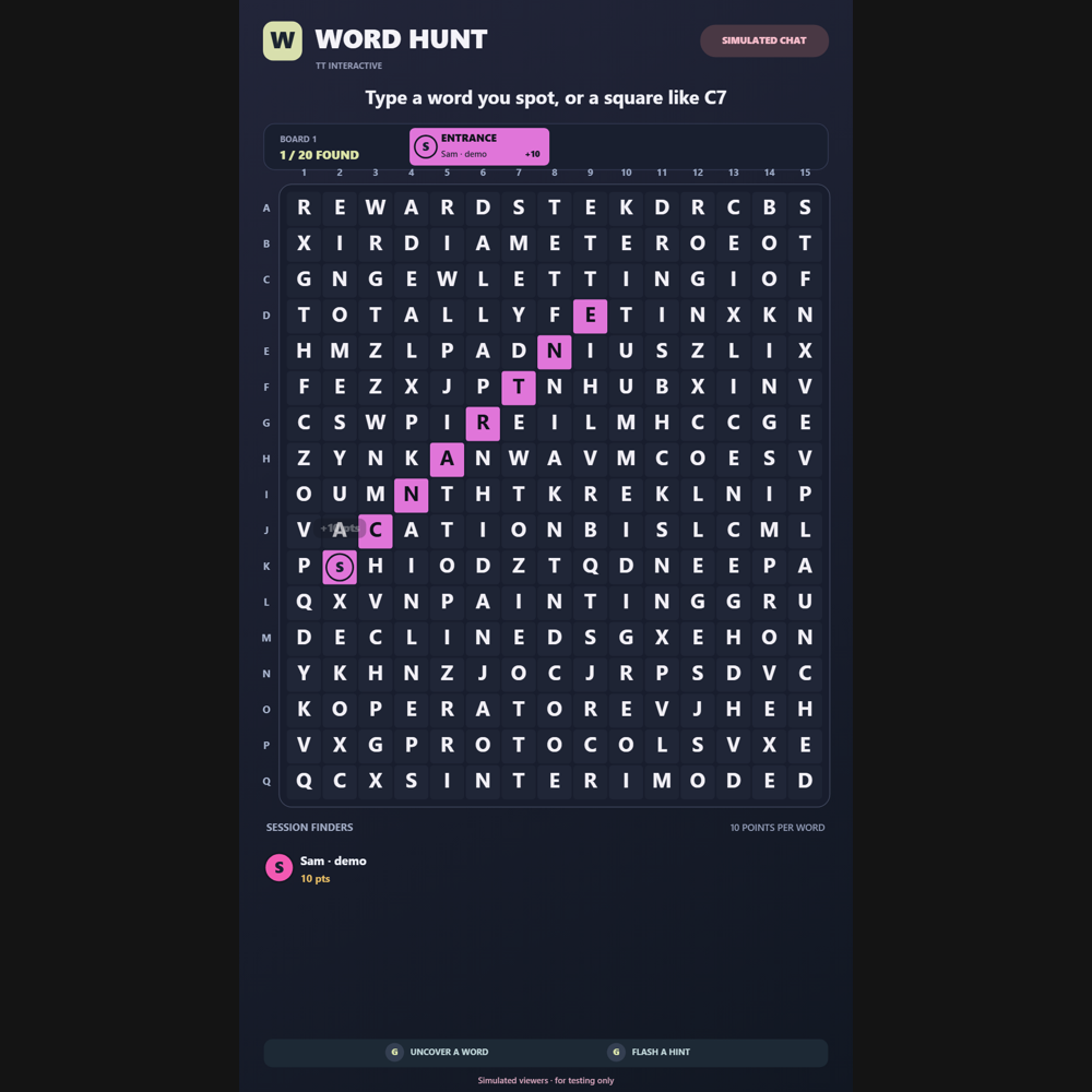 Word Hunt screenshot showing active battle